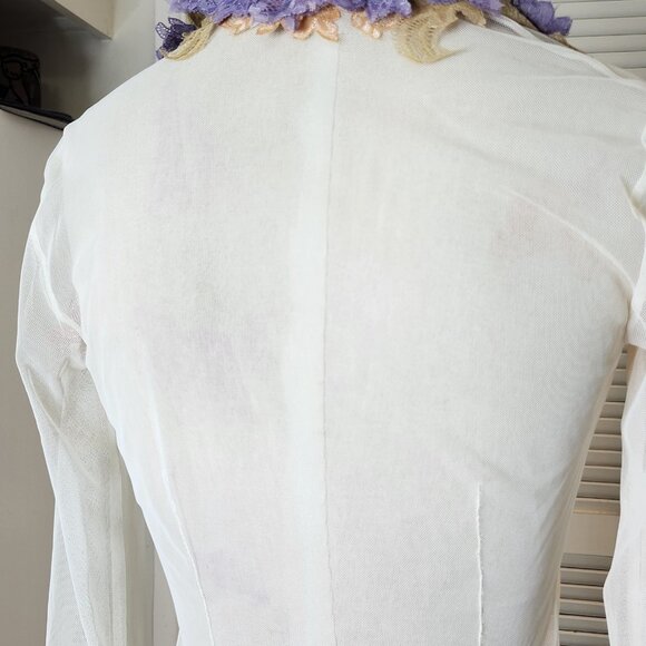 💥WOW! MANDALAY Fairy Sheer Appliqué Ruffled Collar Blouse Top Embellished Y2k - Picture 10 of 16